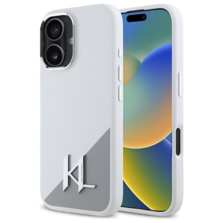 Karl Lagerfeld Silicone Shadow Metal Initial MagSafe - Coque pour iPhone 16 (blanc)