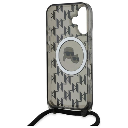 Karl Lagerfeld IML Crossbody Monogram Karl & Choupette Head MagSafe - Pouzdro pro iPhone 16 (černé)