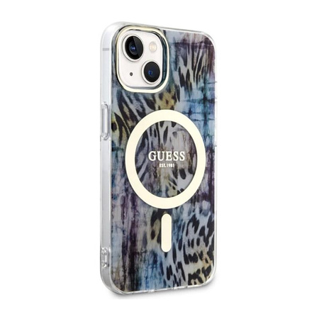 Guess Leopard MagSafe - Case for iPhone 14 (Blue)