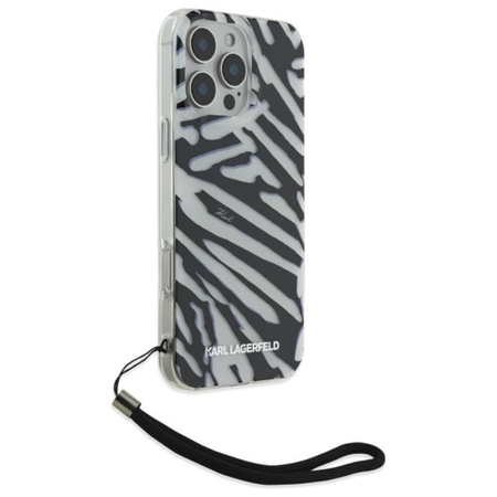 Karl Lagerfeld IML Zebra Pattern & Cord - Hülle für iPhone 16 Pro (schwarz)