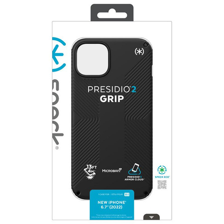 Presidio2 Grip - pouzdro pro iPhone 15 Plus / 14 Plus s povrchovou úpravou MICROBAN (Black / Black / White)