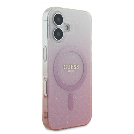 Guess IML Glitter Gradient MagSafe - Pouzdro pro iPhone 16 (Růžové)