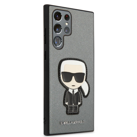 Karl Lagerfeld Saffiano Ikonik Patch - Etui Samsung Galaxy S22 Ultra (srebrny)