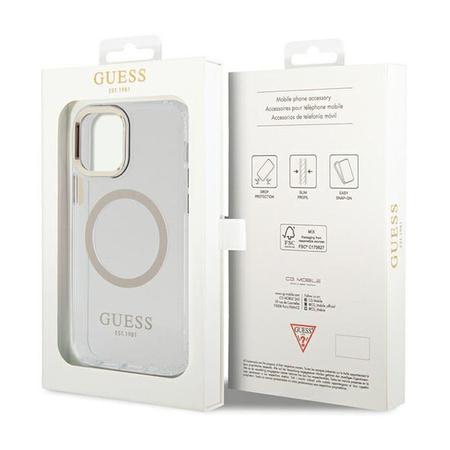 Guess Metal Outline MagSafe - iPhone 12 / iPhone 12 Pro Tasche (Transparent / Gold)