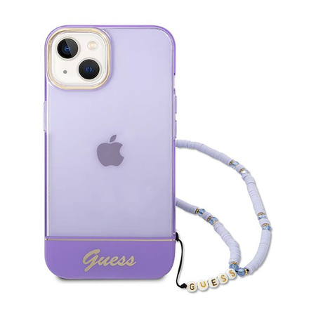 Guess áttetsző Pearl Strap - iPhone 14 tok (lila)