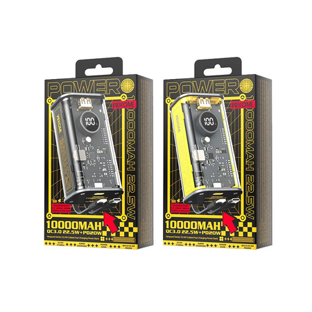 WEKOME WP-345 Vanguard Series - Power banka 10000 mAh s rychlým nabíjením a integrovaným kabelem USB-C a Lightning PD 20W + QC 22,5W (černá)