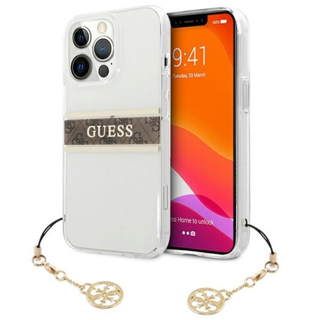 Guess 4G Stripe Brown Charm - Coque iPhone 13 Pro (Transparente)