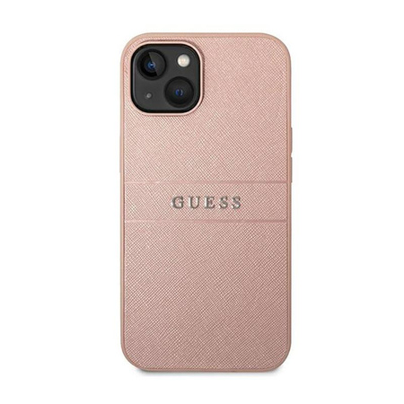 Guess Saffiano Metal Logo Stripes - pouzdro pro iPhone 14 Plus (růžové)