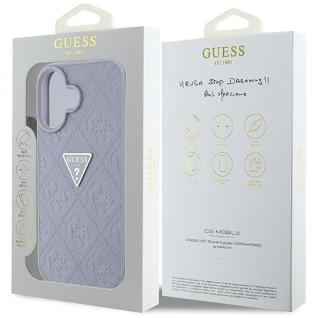 Guess Hot Stamp 4G minta háromszög fém logó - tok iPhone 16 (lila)