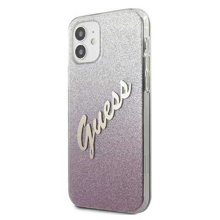 Guess Glitter Gradient Script - pouzdro pro iPhone 12 mini (růžové)