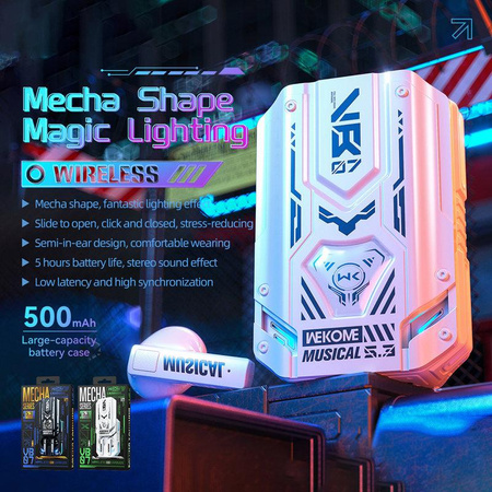 WEKOME VB07 Mecha sorozat - Vezeték nélküli Bluetooth V5.3 TWS fejhallgató töltőtokkal (fekete)