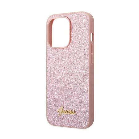 Guess Glitter Flakes Metal Logo Case - pouzdro pro iPhone 14 Pro Max (růžové)