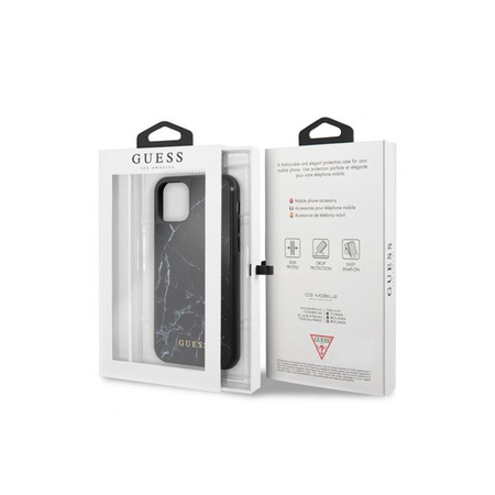 Tvrdé pouzdro Guess Marble Tempered Glass - pouzdro pro iPhone 11 (černé)
