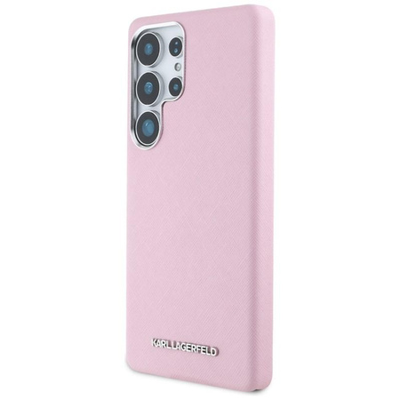 Karl Lagerfeld Saffiano Logo métal allongé MagSafe - étui pour Samsung Galaxy S25 Ultra (rose)