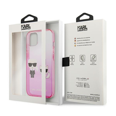 Karl Lagerfeld Gradient Ikonik Karl & Choupette - Coque pour iPhone 13 mini (rose)