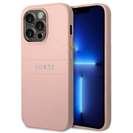 Guess Saffiano Metal Logo Stripes - iPhone 14 Pro Max Case (pink)