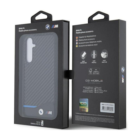 BMW Leder Carbon Blue Line - Samsung Galaxy S23 FE Tasche (schwarz)