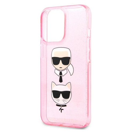 Karl Lagerfeld Glitter Karl & Choupette Head - iPhone 13 Pro tok (rózsaszín)