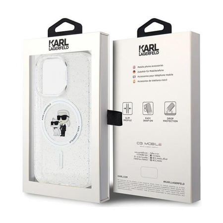 Karl Lagerfeld Karl & Choupette Glitter MagSafe - pouzdro pro iPhone 14 Pro (průhledné)