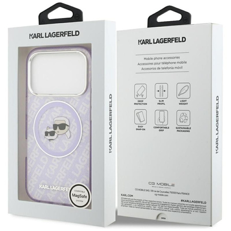 Karl Lagerfeld IML Glitter Karl & Choupette Heads Logo MagSafe - Hülle für iPhone 17 Pro (violett)