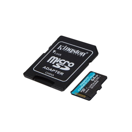 Kingston Canvas Go Plus microSDXC - 64GB A2 V30 Class 10 UHS-I U3 memory card 170/70 Mbps with adapter