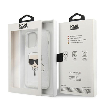Karl Lagerfeld Karl's Head Glitter - Coque iPhone 13 Pro Max (argent)