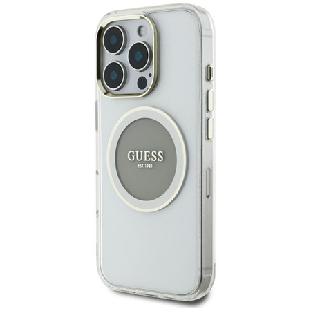 Guess IML Metallfarbener Kreis Klassisches Logo MagSafe - Gehäuse für iPhone 16 Pro Max (grau)