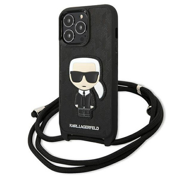 Karl Lagerfeld Monogram Leather Patch and Cord Iconik - iPhone 13 Pro Max Case