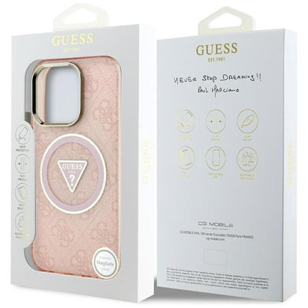Guess IML Metal Glitter 4G Circle Triangle MagSafe - Coque pour iPhone 16 Pro Max (rose)
