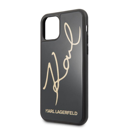 Karl Lagerfeld Double Layers Tempered Glass Glitter Signature Case - Coque iPhone 11 Pro (noir)