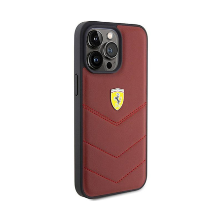 Ferrari Quilted Metal Logo - pouzdro pro iPhone 15 Pro Max (červené)