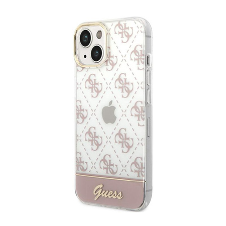 Guess 4G Stripe Script Logo Electroplated Pattern – Etui iPhone 14 (różowy)