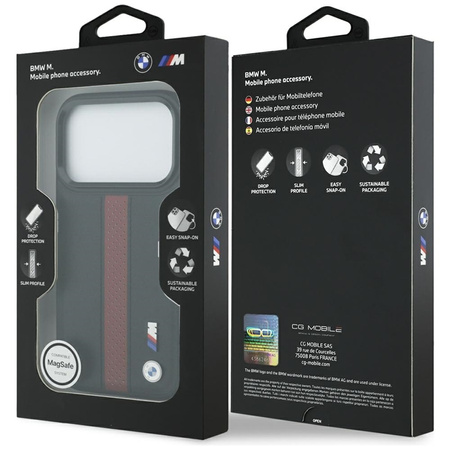 Custodia MagSafe con logo BMW M a strisce perforate per iPhone 17 Pro (rossa)