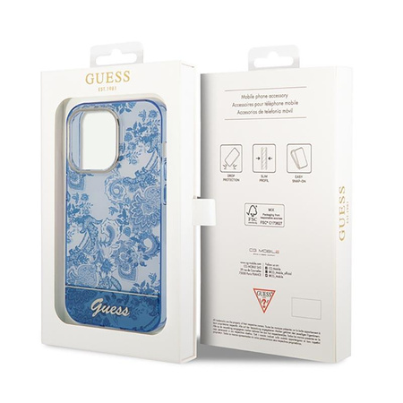 Guess Porcelain Collection - Tasche für iPhone 14 Pro Max (Blau)