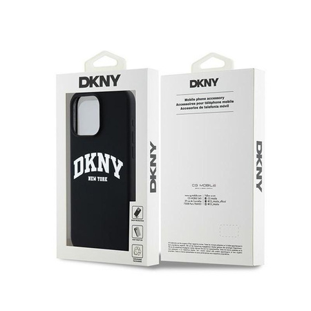 DKNY Liquid Silicone White Printed Logo MagSafe - Coque pour iPhone 14 Pro Max (noir)