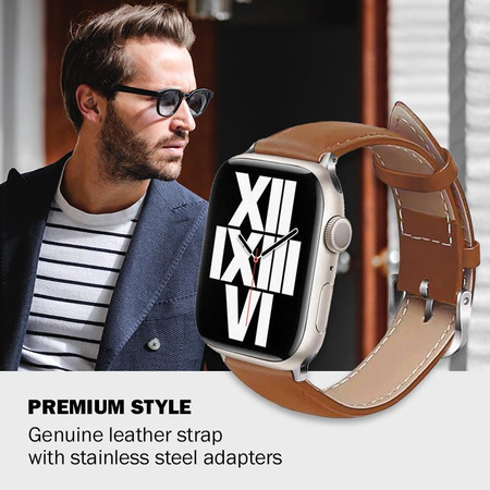 Crong Noble Band - Természetes bőrszíj Apple Watch 44/45/46/49 mm-es órához (Mokka)