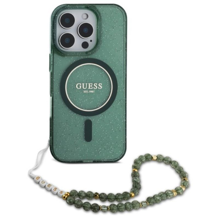 Guess IML Glitter With Pearl Strap MagSafe Case - iPhone 16 Pro Max Case (vert)