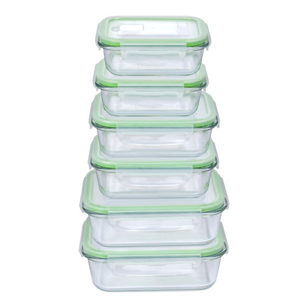 Alpina - Set of 6 glass food containers with lid lunchbox 370 ml / 640 ml / 1050 ml