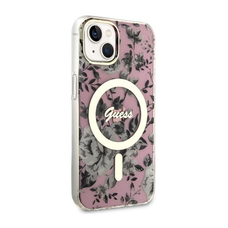 Guess Flower MagSafe - pouzdro pro iPhone 14 (růžové)