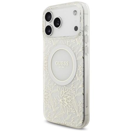 Guess IML Flowers Electro Pearl Strap MagSafe - Case iPhone 17 Pro Max (white)