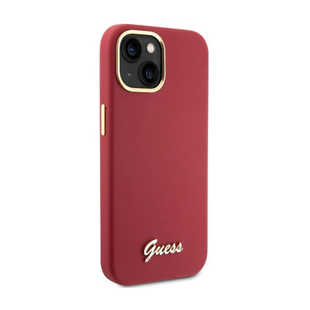 Silikonové pouzdro Guess Script Metal Logo & Frame - iPhone 15 (purpurové)