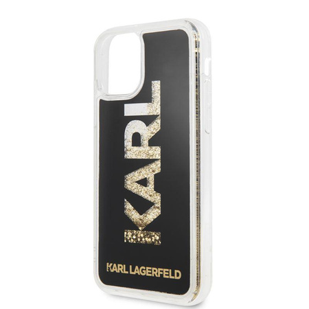 Karl Lagerfeld Logo Karl Liquid Glitter - pouzdro pro iPhone 11 (černé/zlaté třpytky)