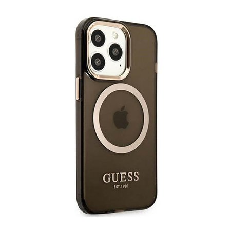 Guess Gold Outline Transluzentes MagSafe - Hülle für iPhone 13 Pro (Schwarz)