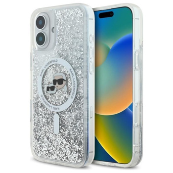 Karl Lagerfeld Liquid Glitter Karl & Choupette Head MagSafe - iPhone 16 Hülle (Transparent)
