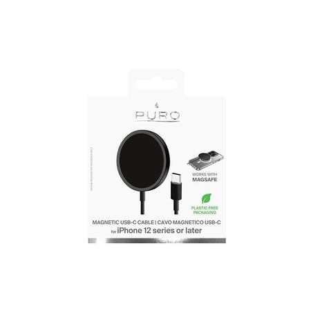 Câble de charge magnétique Puro USB-C Magsafe - Chargeur sans fil à induction de 15 W (noir)