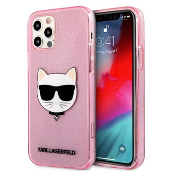 Karl Lagerfeld Choupette Head Glitter - pouzdro pro iPhone 12 Pro Max (růžové)
