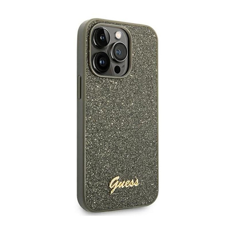 Guess Glitter Flakes Metal Logo Case – Etui iPhone 14 Pro Max (zielony)
