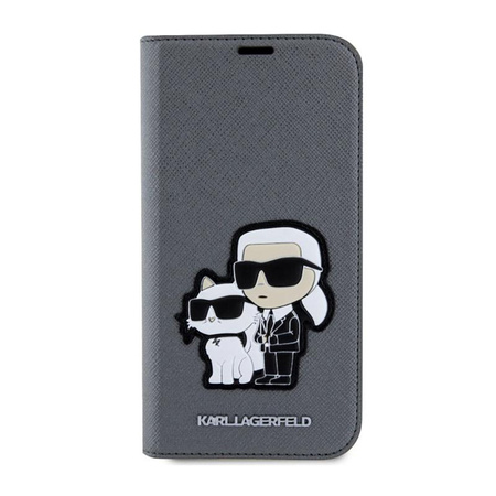 Karl Lagerfeld Booktype NFT Saffiano Karl & Choupette - Tasche für iPhone 14 (Silber)