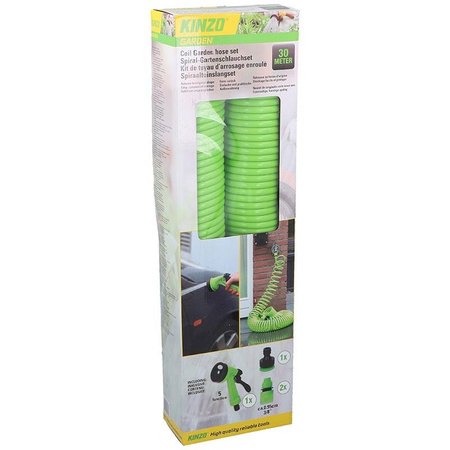 Kinzo - Spiral garden hose with couplings and gun included 30 m