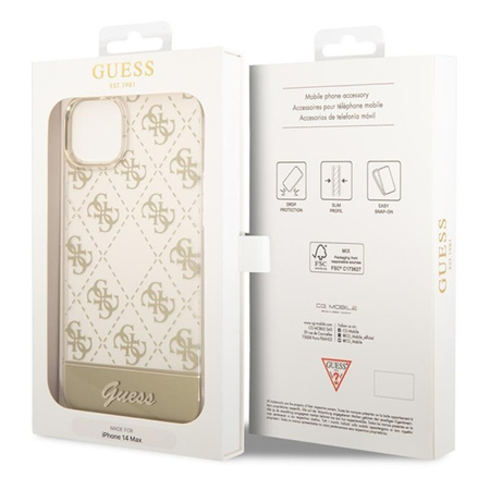 Guess 4G Stripe Script Logo Electroplated Pattern – Etui iPhone 14 (złoty)